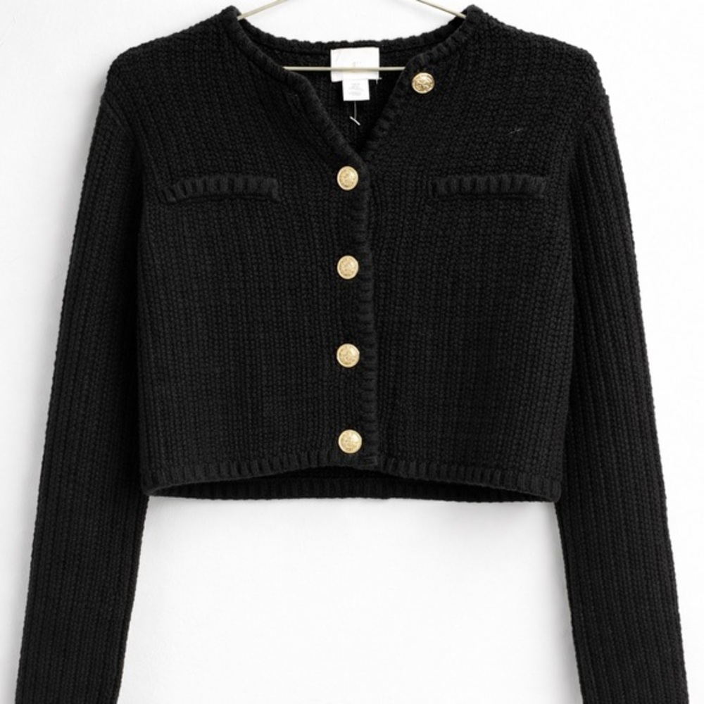 H&M Cropped Knit Cardigan Gold Buttons XS